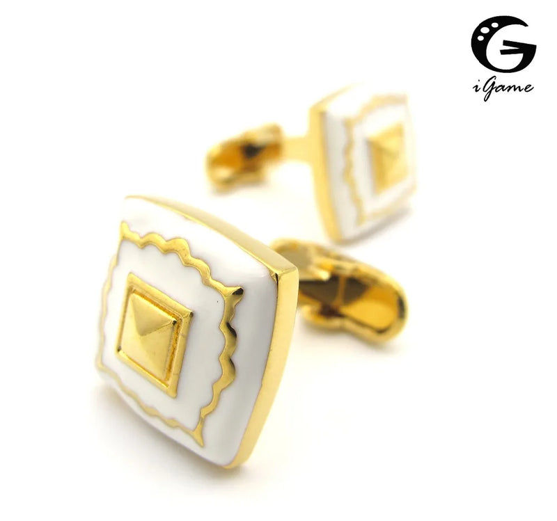 iGame Men's Square Enamel Cuff Links Golden Brass Material
