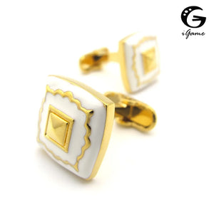 iGame Men's Square Enamel Cuff Links Golden Brass Material