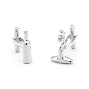 iGame Arrival Brass Cuff Links Silver Wine Bottle & Opener