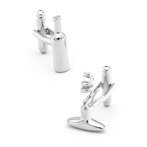 iGame Arrival Brass Cuff Links Silver Wine Bottle & Opener
