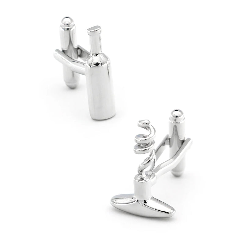 iGame Arrival Brass Cuff Links Silver Wine Bottle & Opener