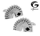 iGame Playing Card Poker Cuff Links Silver Brass Material