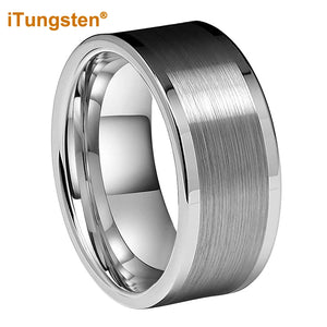 iTungsten 10mm Men Ring Flat Tungsten Wedding Band Center Brushed Finish