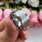 iTungsten 10mm Men Ring Flat Tungsten Wedding Band Center Brushed Finish