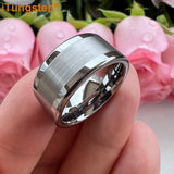 iTungsten 10mm Men Ring Flat Tungsten Wedding Band Center Brushed Finish