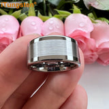 iTungsten 10mm Men Ring Flat Tungsten Wedding Band Center Brushed Finish