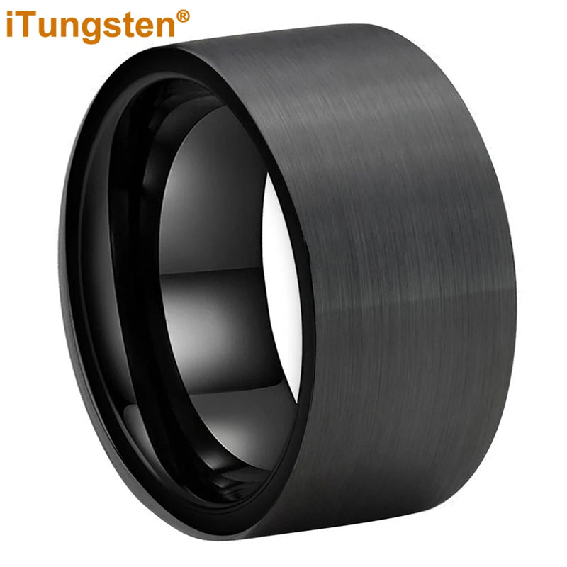 iTungsten 12mm 10mm Tungsten Wedding Band Flat Brushed Comfort Fit