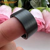 iTungsten 12mm 10mm Tungsten Wedding Band Flat Brushed Comfort Fit