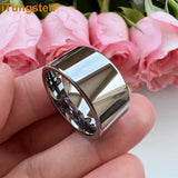 Tungsten 12mm 10mm Large Men Ring Wedding Band Pipe Cut Polished