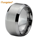 12mm Men Wedding Band Tungsten Carbide Ring Brushed Beveled Finish