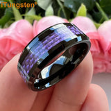 iTungsten 6mm 8mm Tungsten Ring Purple Carbon Fiber Inlay Beveled Comfort Fit