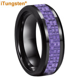iTungsten 6mm 8mm Tungsten Ring Purple Carbon Fiber Inlay Beveled Comfort Fit