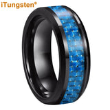 iTungsten 6mm 8mm Tungsten Ring Purple Carbon Fiber Inlay Beveled Comfort Fit