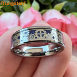 Tungsten Carbon Fiber Gear Inlay Ring Wedding Band