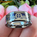 Tungsten Carbon Fiber Gear Inlay Ring Wedding Band