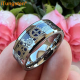 Tungsten Carbon Fiber Gear Inlay Ring Wedding Band