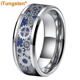 Tungsten Carbon Fiber Gear Inlay Ring Wedding Band