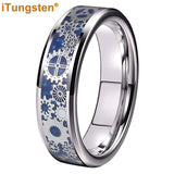 Tungsten Carbon Fiber Gear Inlay Ring Wedding Band