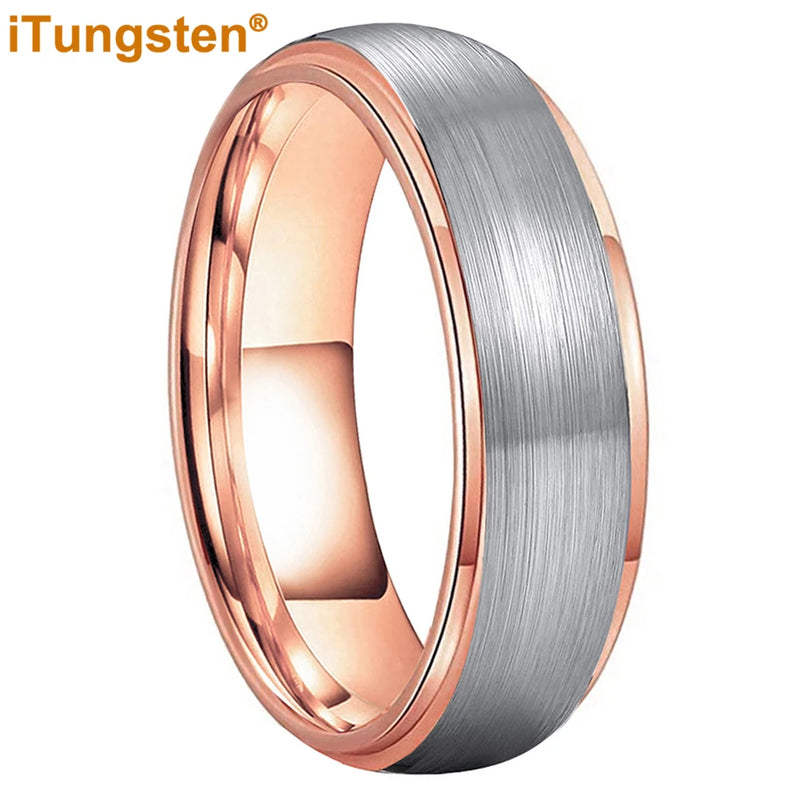 iTungsten 6mm 8mm Domed Tungsten Carbide Ring Stepped Edges