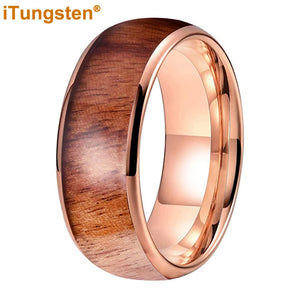 Tungsten Carbide Koa Wood Inlay Ring for Men Women