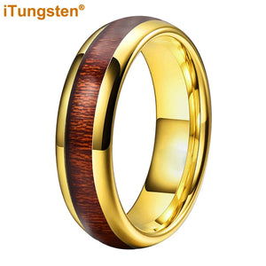Tungsten Ring Wood Inlay Comfort Fit Band Men Women
