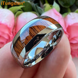 Tungsten Ring Wood Inlay Comfort Fit Band Men Women