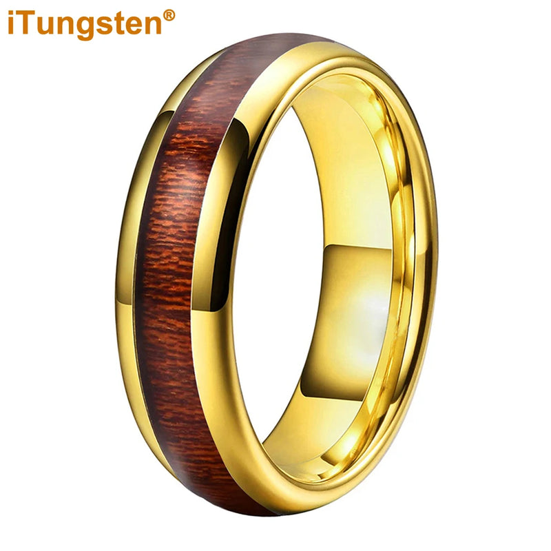 Tungsten Ring Wood Inlay Comfort Fit Band Men Women