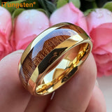Tungsten Ring Wood Inlay Comfort Fit Band Men Women