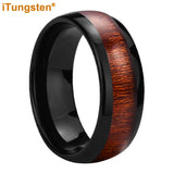 Tungsten Ring Wood Inlay Comfort Fit Band Men Women