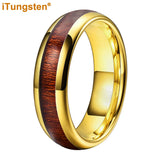 Tungsten Ring Wood Inlay Comfort Fit Band Men Women