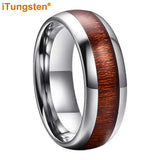 Tungsten Ring Wood Inlay Comfort Fit Band Men Women
