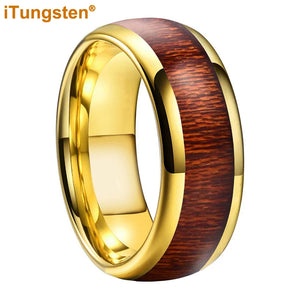 Tungsten Ring Wood Inlay Comfort Fit Band Men Women