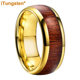 Tungsten Ring Wood Inlay Comfort Fit Band Men Women