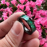 Green Carbon Fiber Gear Inlay Tungsten Wedding Band