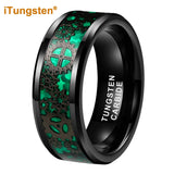 Green Carbon Fiber Gear Inlay Tungsten Wedding Band