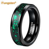 Green Carbon Fiber Gear Inlay Tungsten Wedding Band