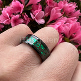 Green Carbon Fiber Gear Inlay Tungsten Wedding Band