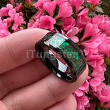 Green Carbon Fiber Gear Inlay Tungsten Wedding Band