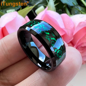Green Carbon Fiber Dragon Ring Tungsten Wedding Band