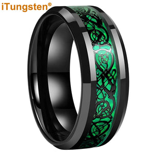 Green Carbon Fiber Dragon Ring Tungsten Wedding Band