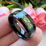 Green Carbon Fiber Dragon Ring Tungsten Wedding Band
