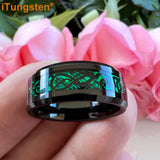Green Carbon Fiber Dragon Ring Tungsten Wedding Band