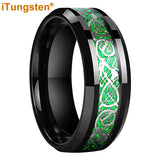 Green Carbon Fiber Dragon Ring Tungsten Wedding Band