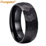 iTungsten 6mm 8mm Hammered Tungsten Ring Wedding Band