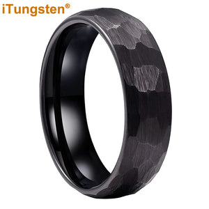 iTungsten 6mm 8mm Hammered Tungsten Ring Wedding Band