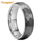 6mm 8mm Hammered Tungsten Carbide Ring Wedding Band