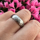 6mm 8mm Hammered Tungsten Carbide Ring Wedding Band