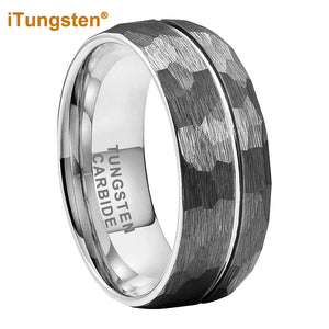 6mm 8mm Hammered Tungsten Ring Wedding Band