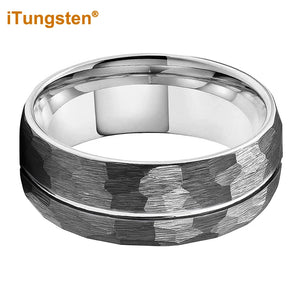 6mm 8mm Hammered Tungsten Ring Wedding Band