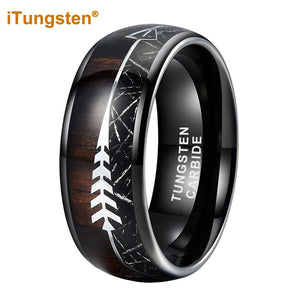 Tungsten Meteorite Sandalwood Arrow Inlay Wedding Band Ring Men Women